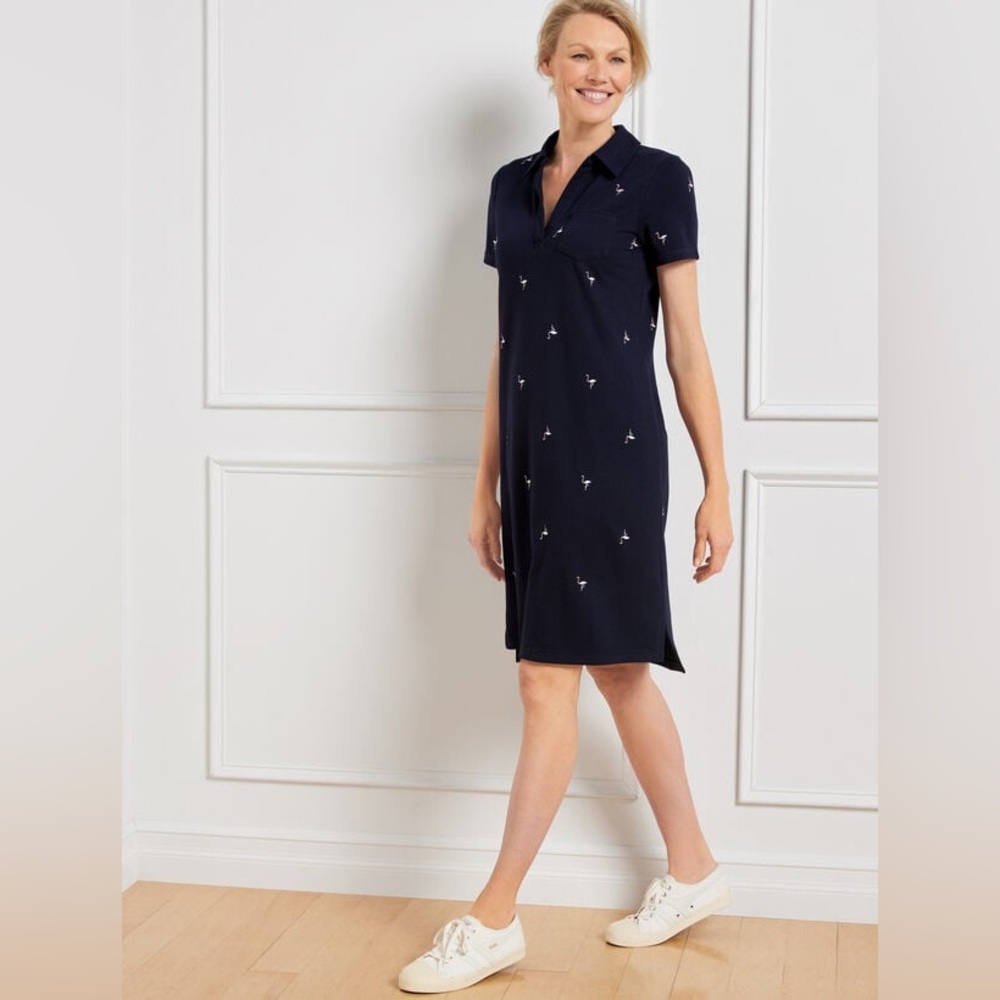 Talbots. T By Talbots. Pique Polo Dress. Embroidered Flamingo. Size Medium.